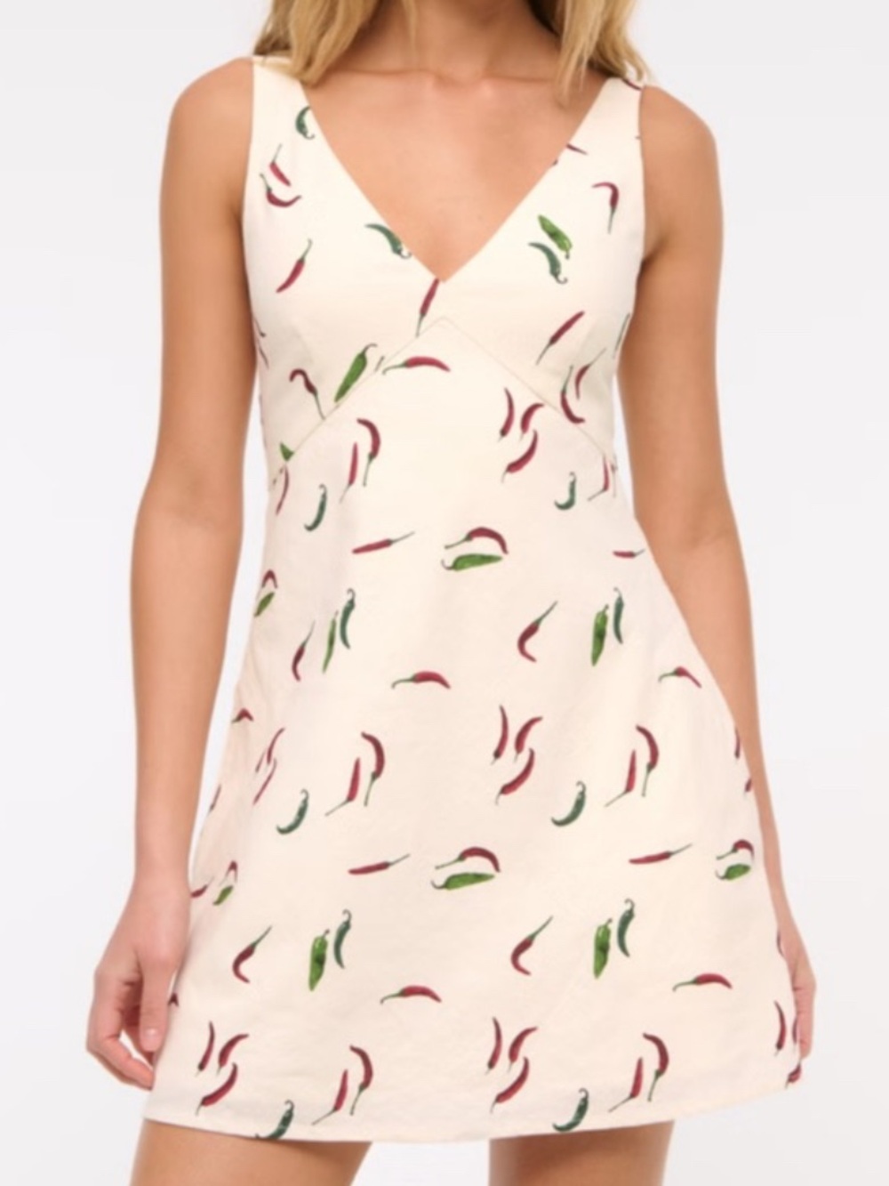 NWT Abercrombie Women’s Cream V-Neck Mini Dress with Chili Print